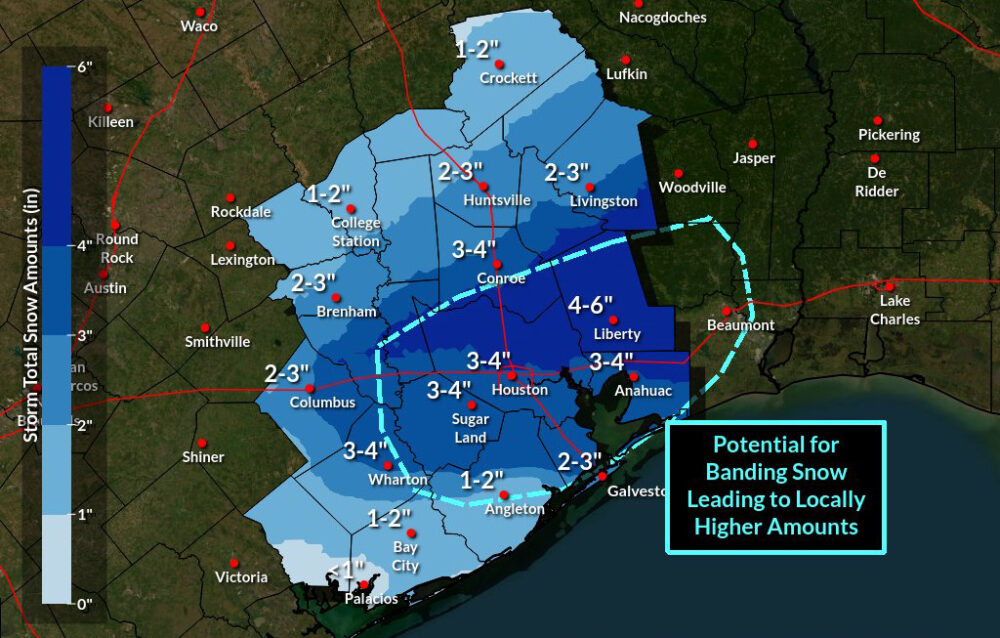 Parts of Houston region could see up to five inches of snow this week, NWS says in updated forecast